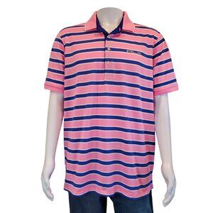 RLX Ralph Lauren SZ XL Men's Pink Blue Striped Performance Golf Polo